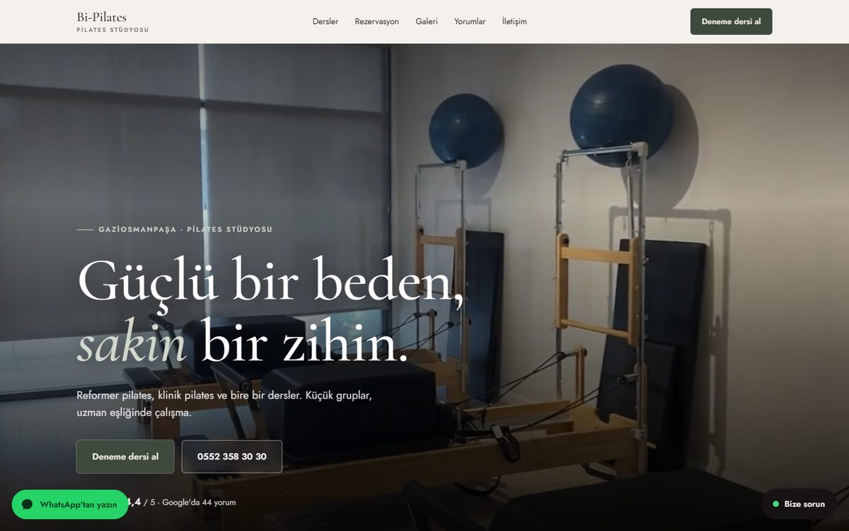 Bi-Pilates web sitesi, bilgisayar görünümü