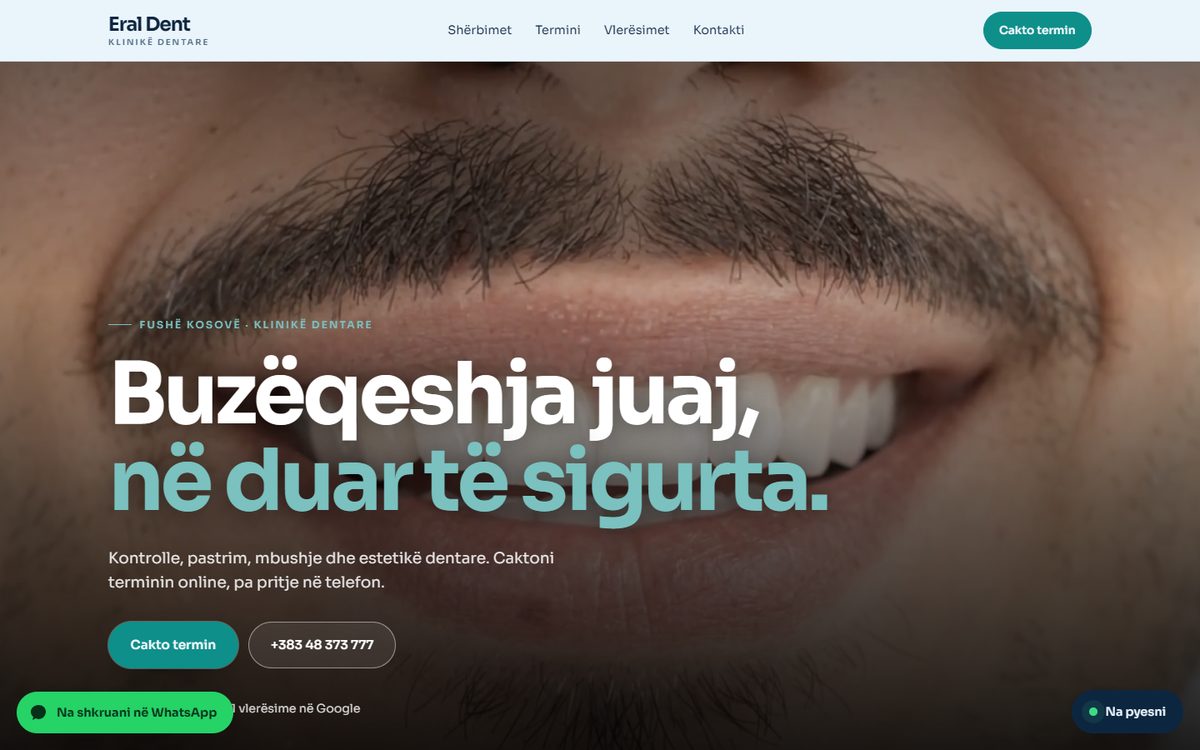 Eral Dent web sitesi, bilgisayar görünümü