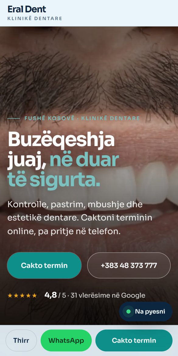 Eral Dent web sitesi, telefon görünümü