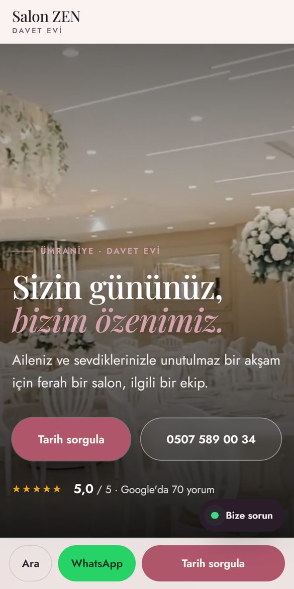 Salon ZEN web sitesi, telefon görünümü