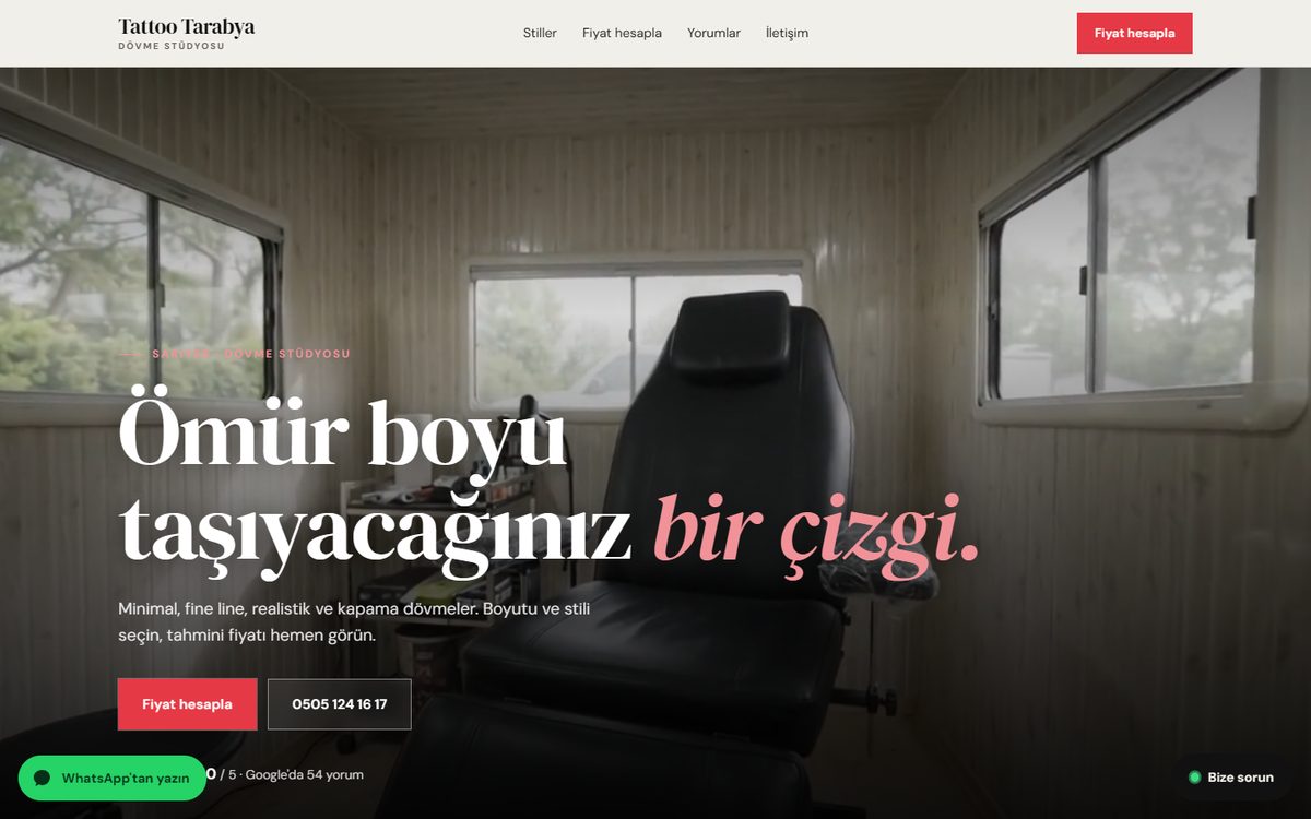 Tattoo Tarabya web sitesi, bilgisayar görünümü